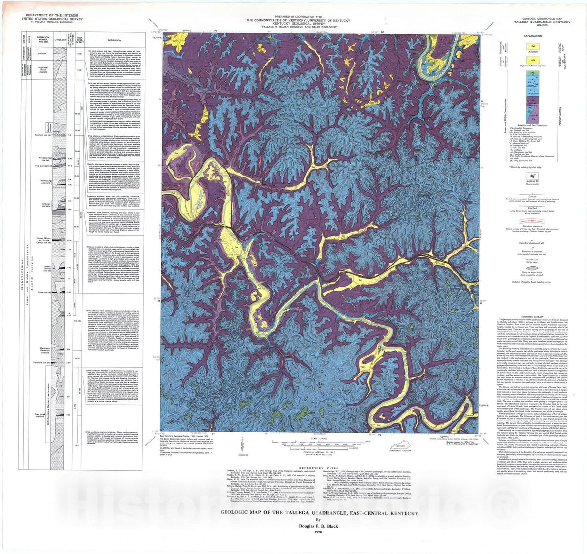 Map : Geologic map of the Tallega quadrangle, east-central Kentucky, 1978 Cartography Wall Art :