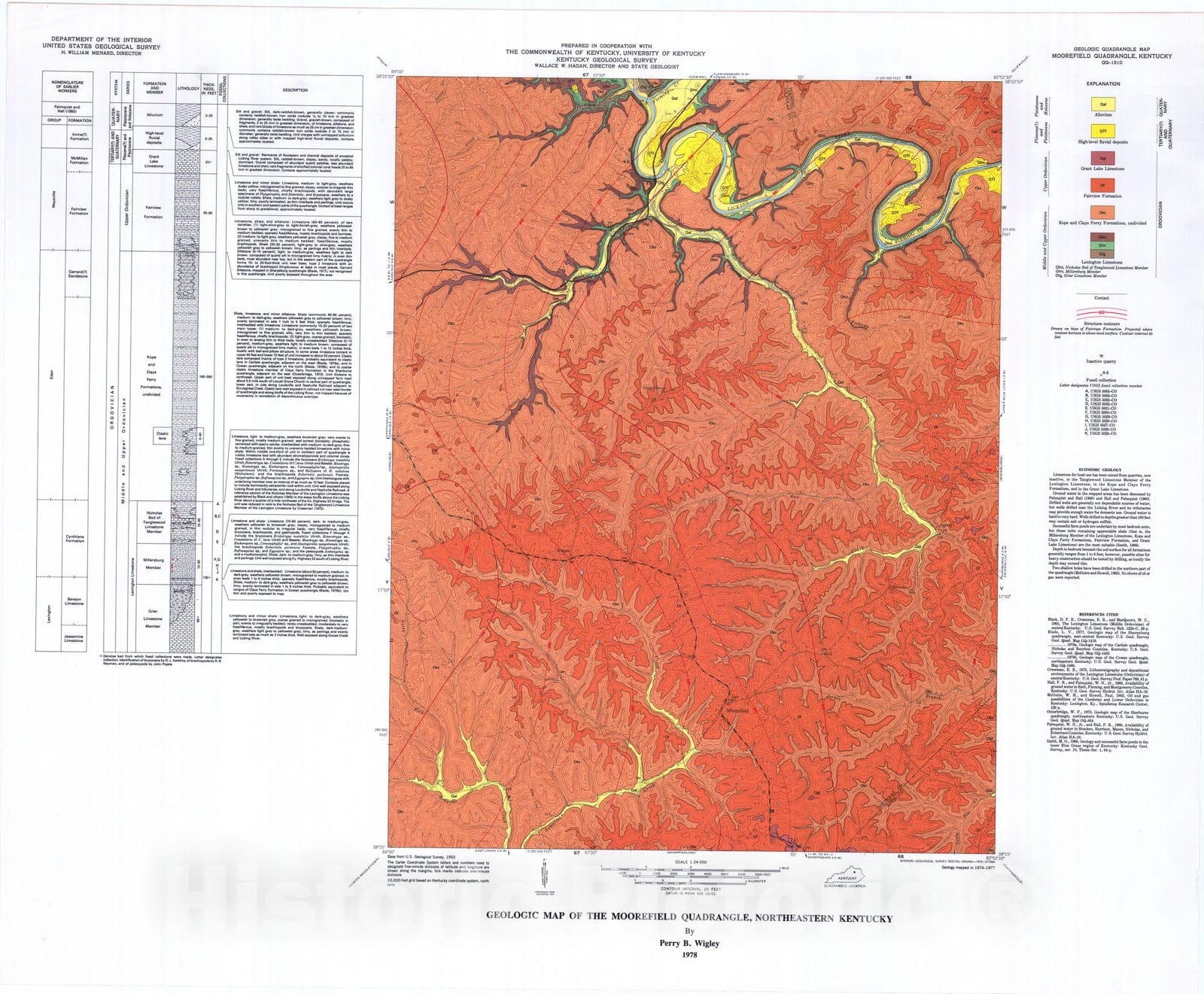 Map : Geologic map of the Moorefield quadrangle, northeastern Kentucky, 1978 Cartography Wall Art :