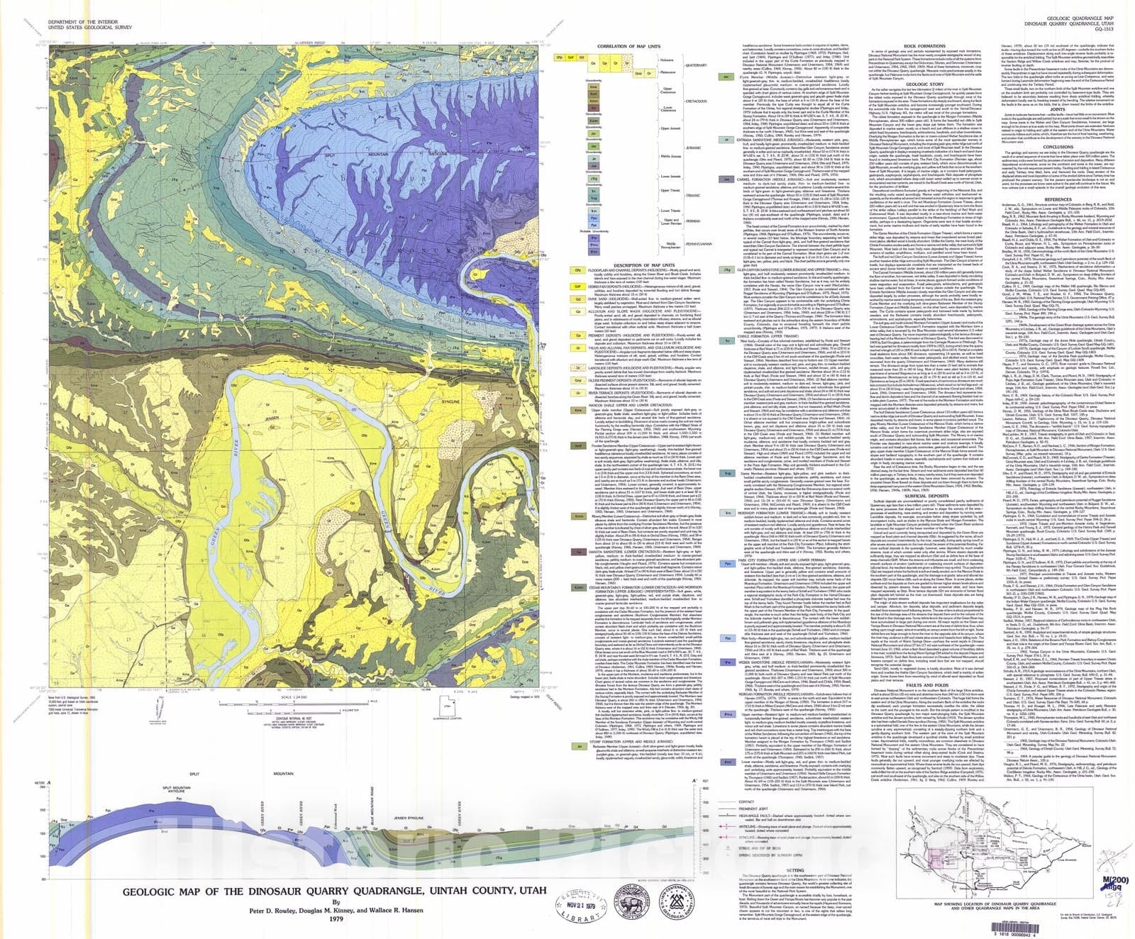 Map : Geologic map of the Dinosaur Quarry quadrangle, Uintah County, Utah, 1979 Cartography Wall Art :