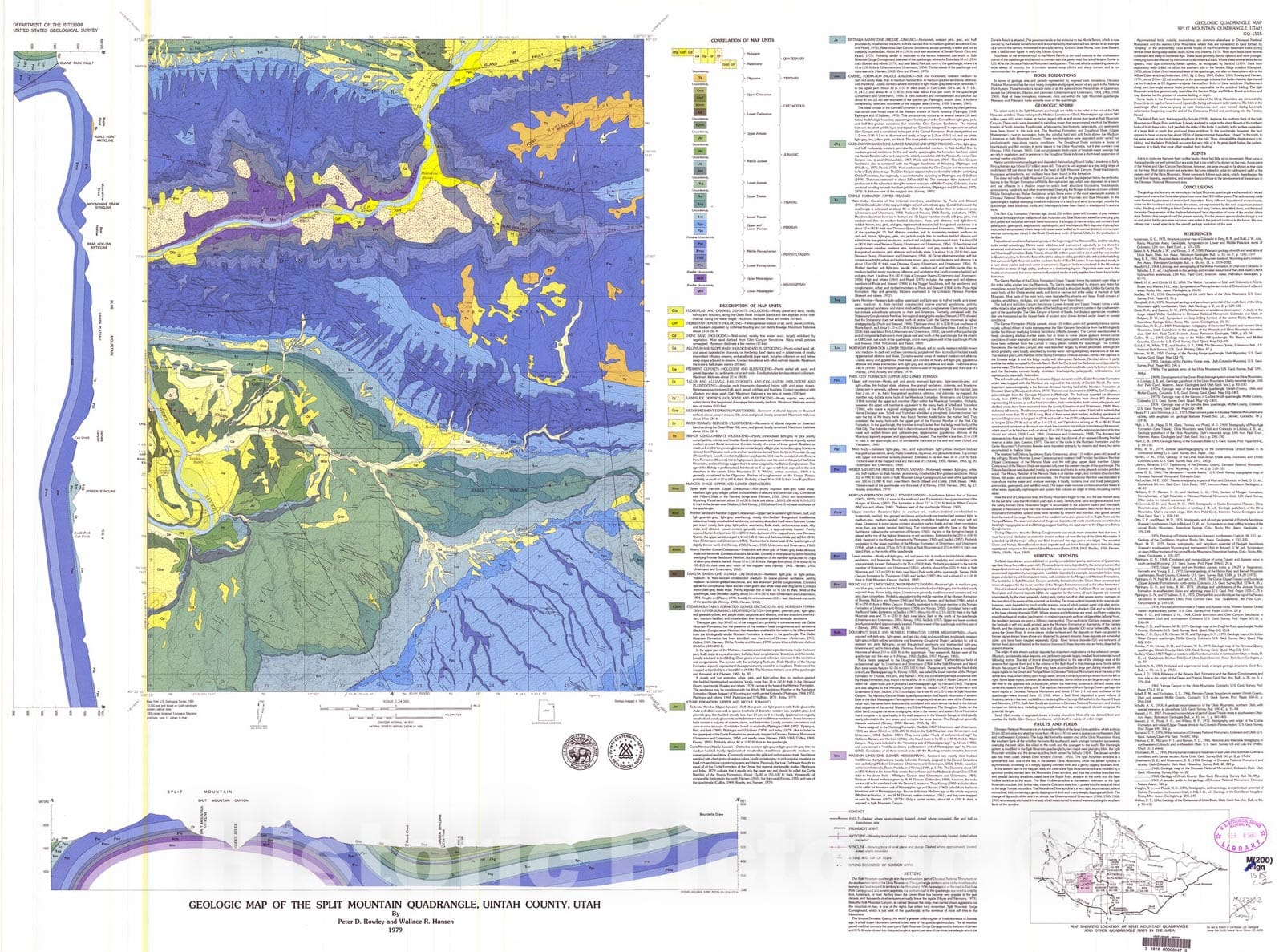 Map : Geologic map of the Split Mountain quadrangle, Uintah County, Utah, 1979 Cartography Wall Art :
