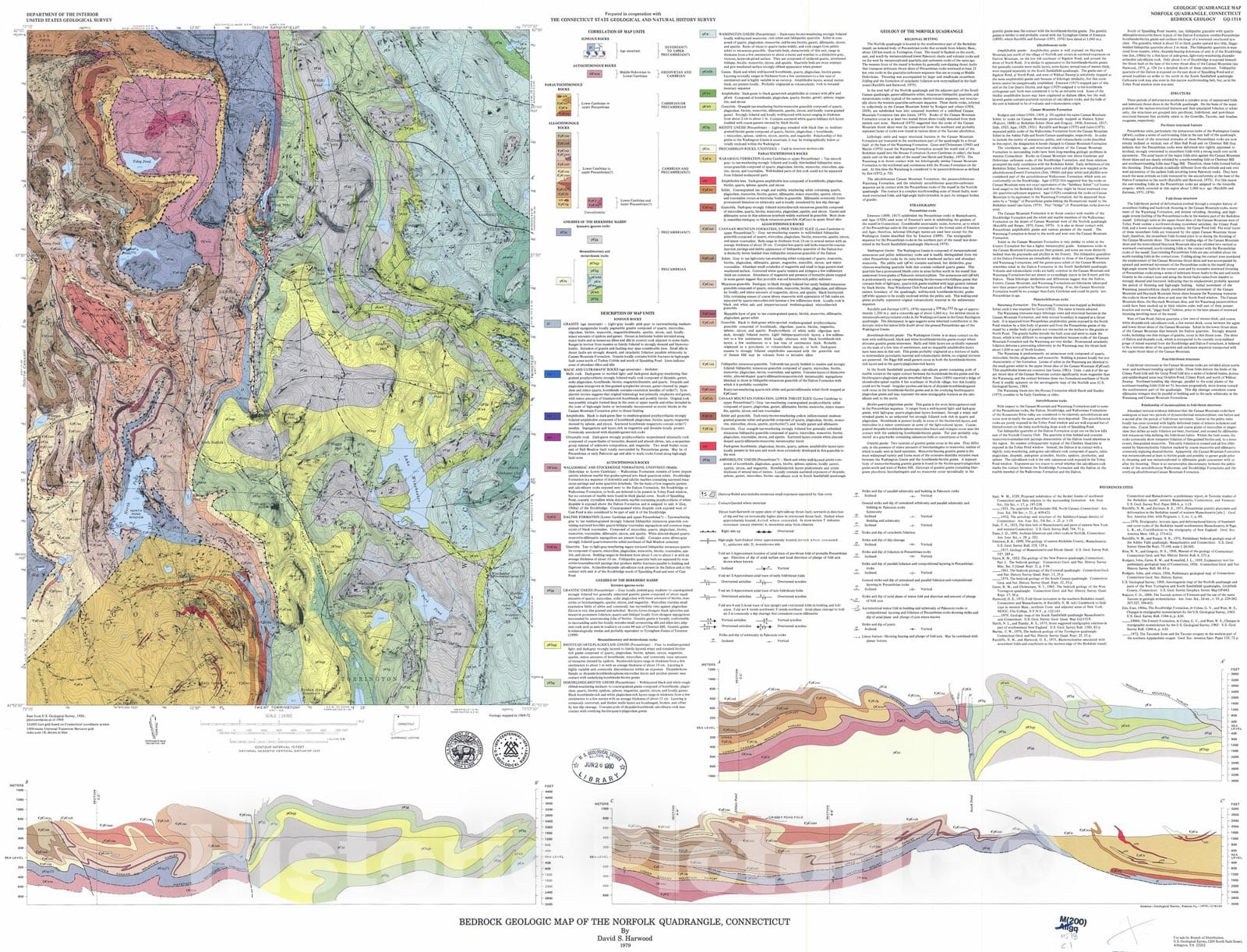 Map : Bedrock geologic map of the Norfolk quadrangle, Connecticut, 1979 Cartography Wall Art :