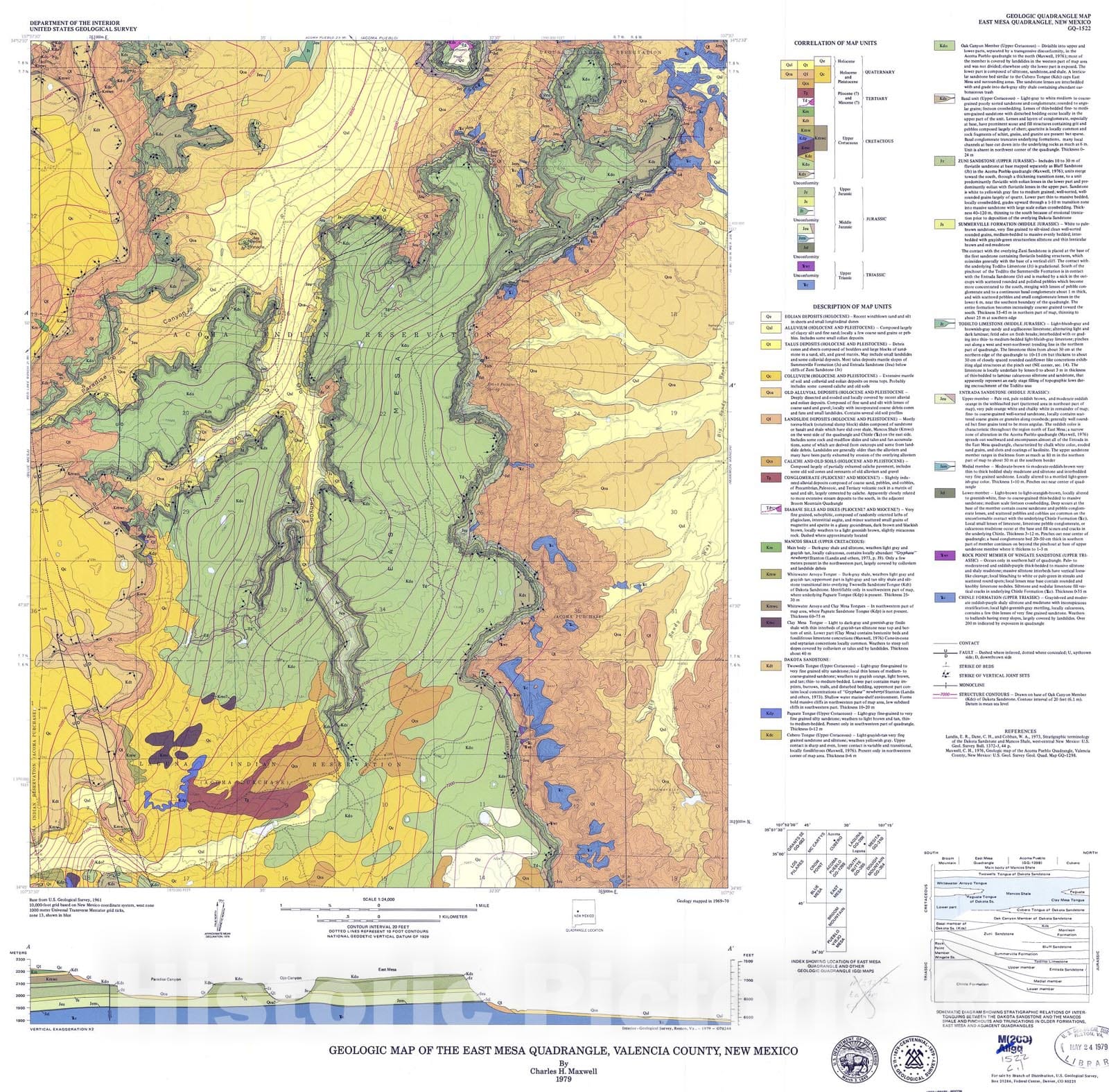 Map : Geologic map of the East Mesa quadrangle, Valencia County, New Mexico, 1979 Cartography Wall Art :
