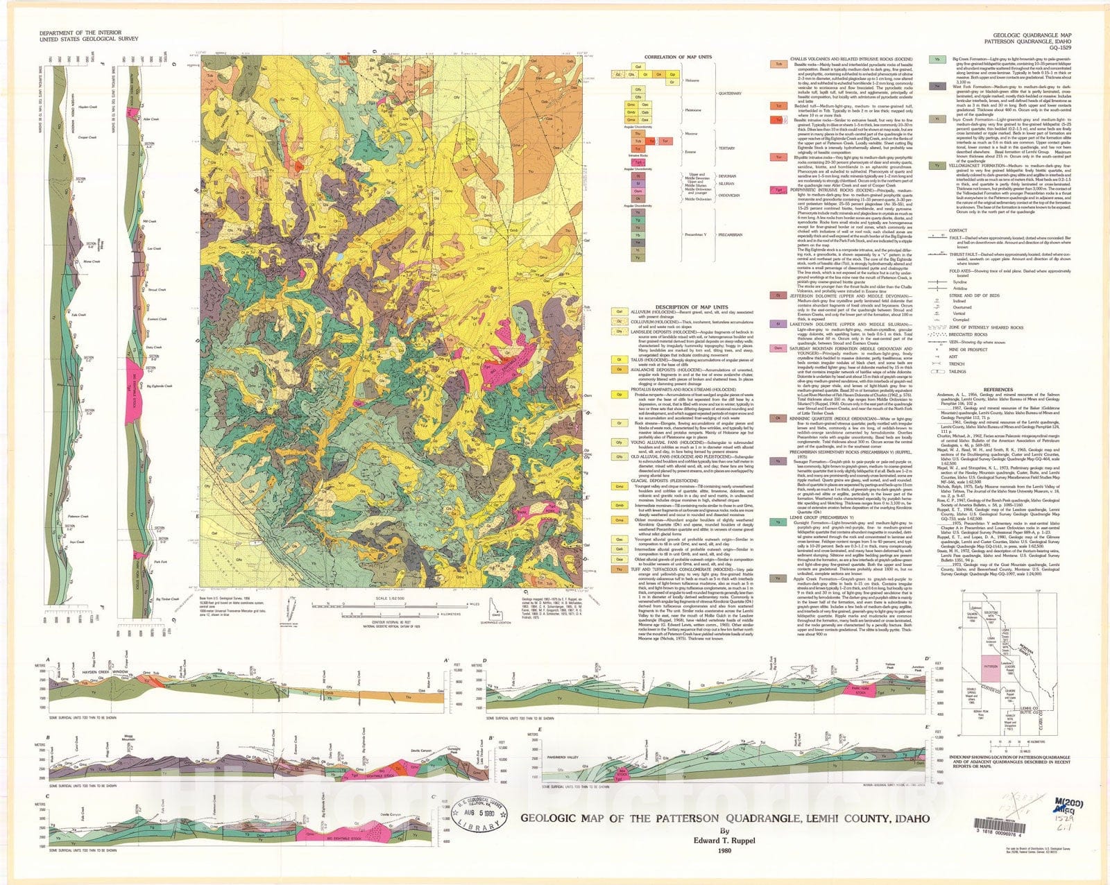 Map : Geologic map of the Patterson quadrangle, Lemhi County, Idaho, 1980 Cartography Wall Art :