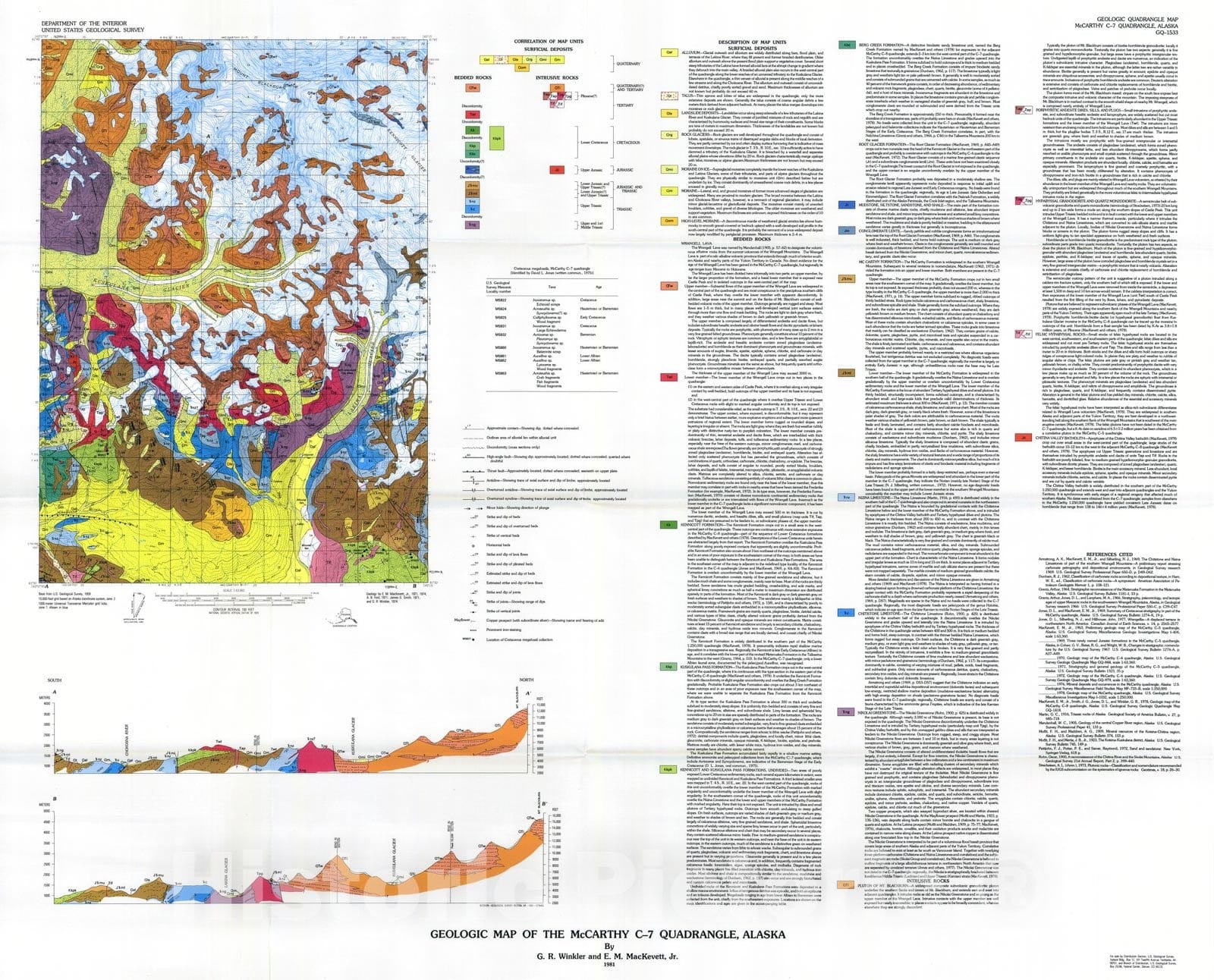 Map : Geologic map of the McCarthy C-7 quadrangle, Alaska, 1981 Cartography Wall Art :
