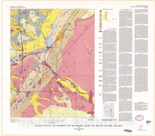 Map : Geologic map of the Commerce City quadrangle, Adams and Denver Counties, Colorado, 1980 Cartography Wall Art :