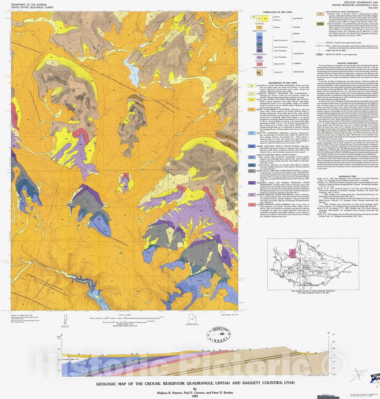 Map : Geologic map of the Crouse Reservoir quadrangle, Uintah and Daggett Counties, Utah, 1981 Cartography Wall Art :