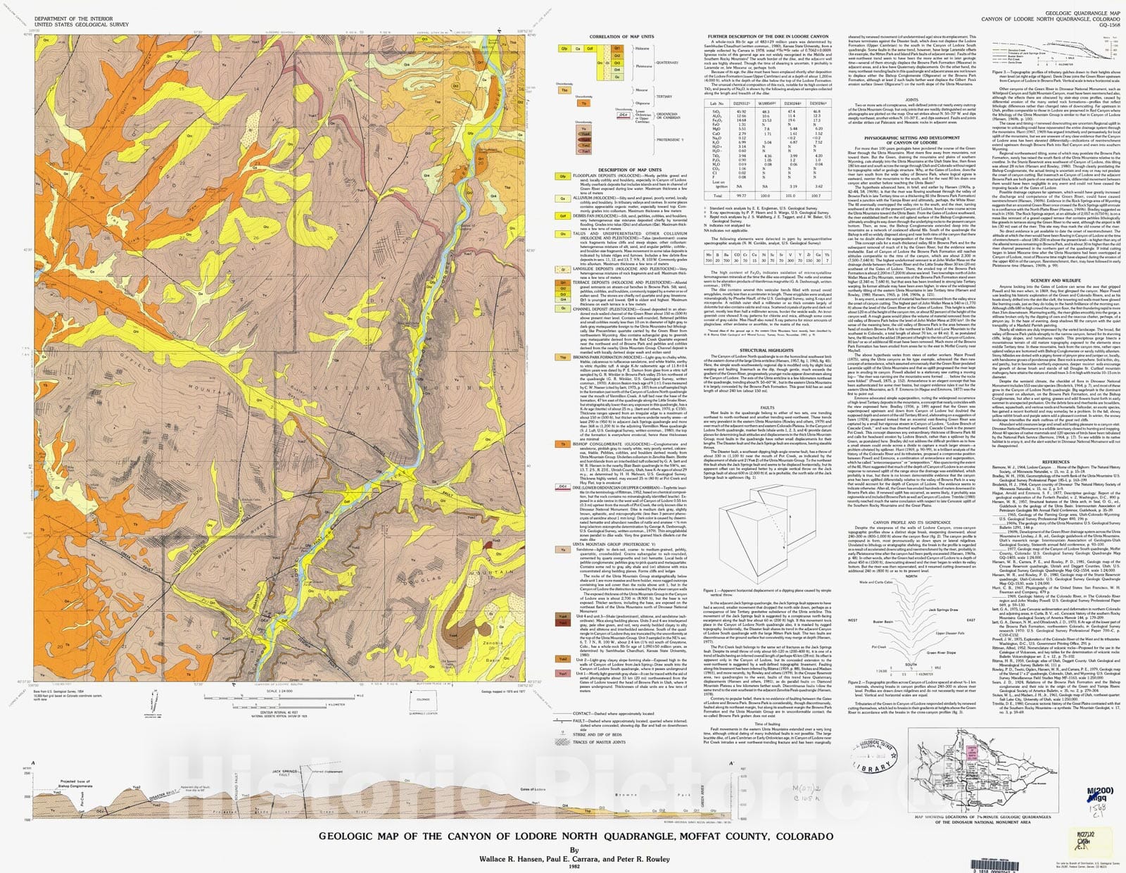 Map : Geologic map of the Canyon of Lodore North quadrangle, Moffat County, Colorado, 1982 Cartography Wall Art :