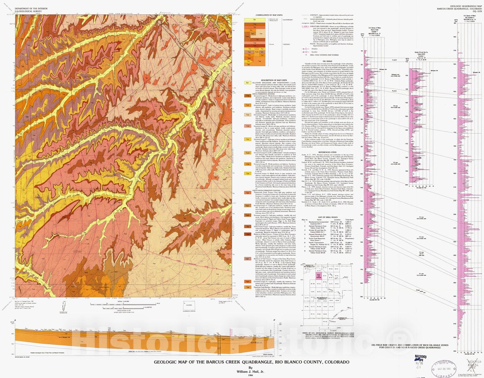 Map : Geologic map of the Barcus Creek quadrangle, Rio Blanco County, Colorado, 1984 Cartography Wall Art :