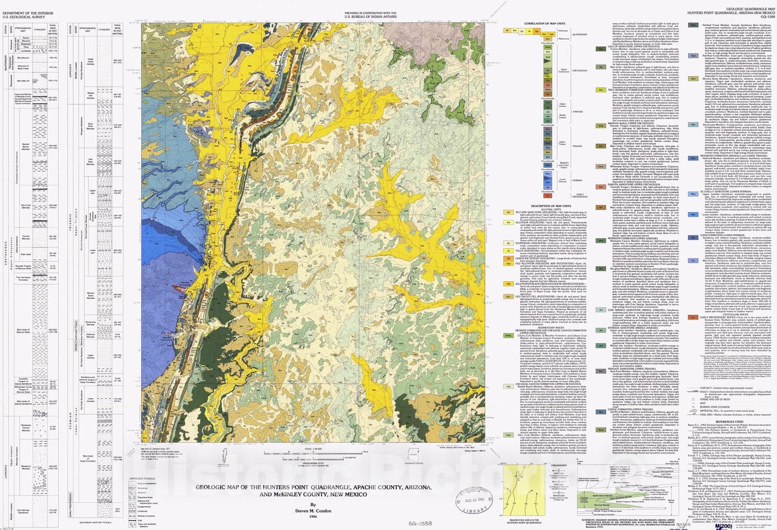 Map : Geologic map of the Hunters Point quadrangle, Apache County, Arizona, and McKinley County, New Mexico, 1986 Cartography Wall Art :
