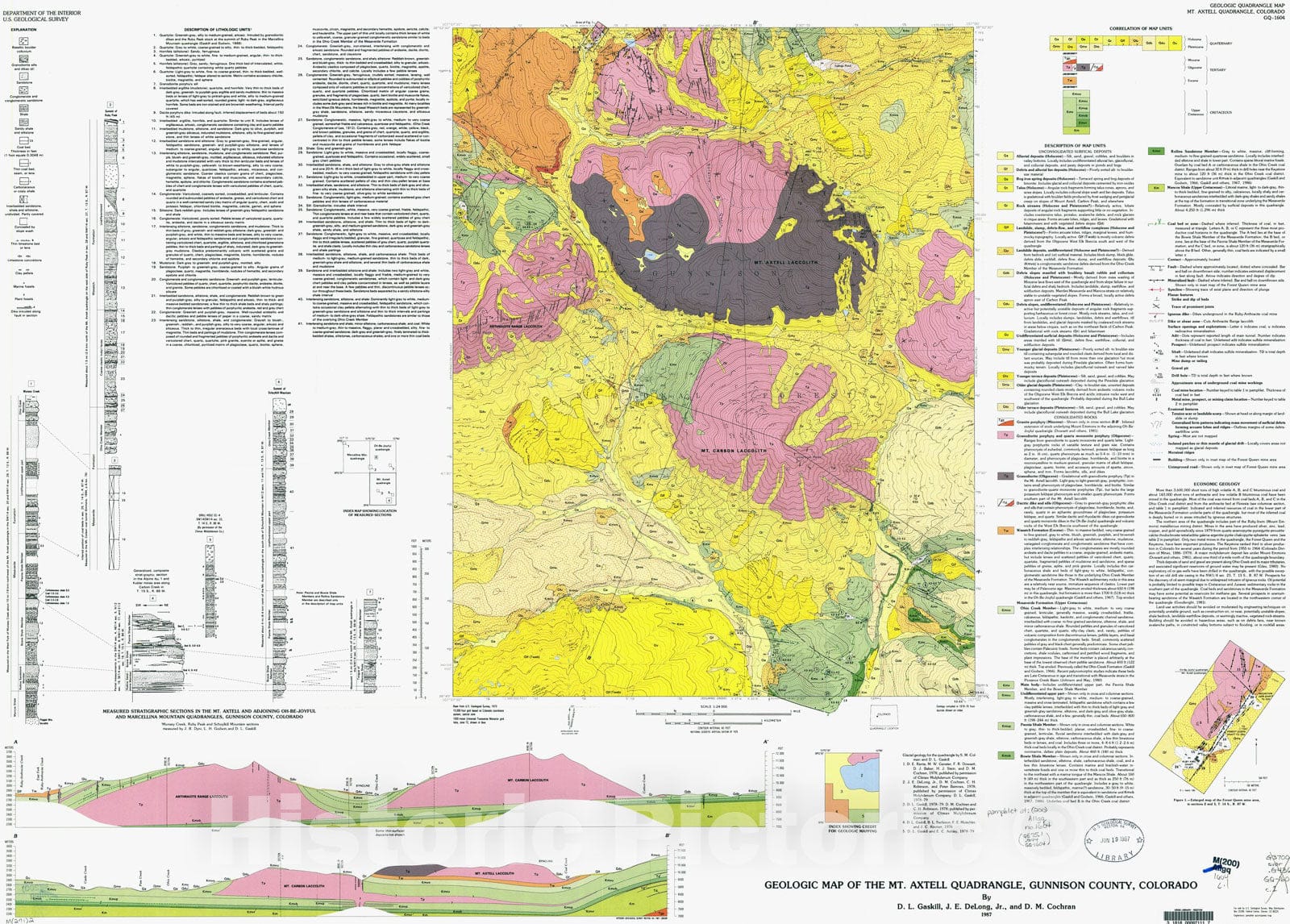 Map : Geologic map of the Mt. Axtell quadrangle, Gunnison County, Colorado, 1987 Cartography Wall Art :