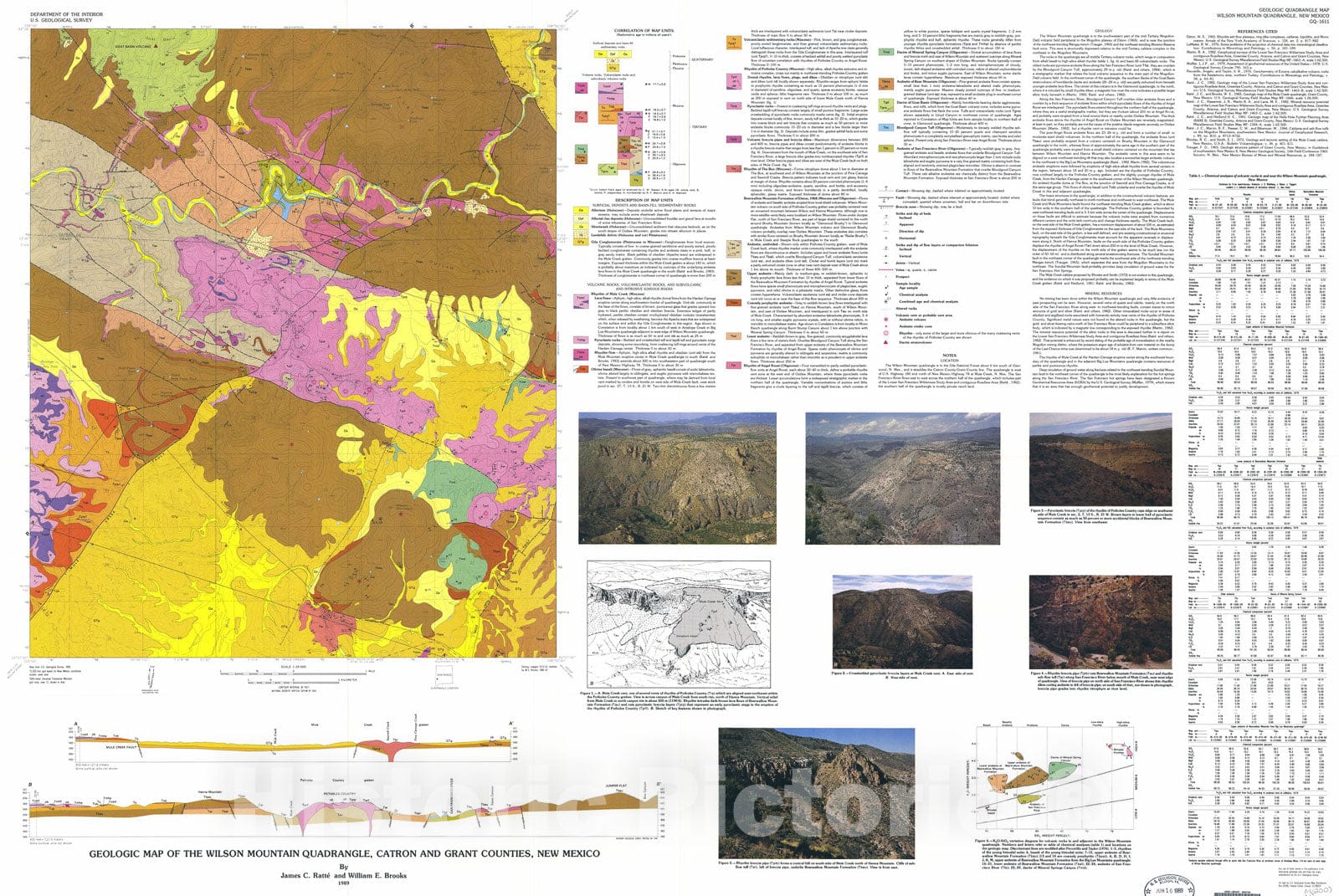 Map : Geologic map of the Wilson Mountain quadrangle, Catron and Grant Counties, New Mexico, 1989 Cartography Wall Art :