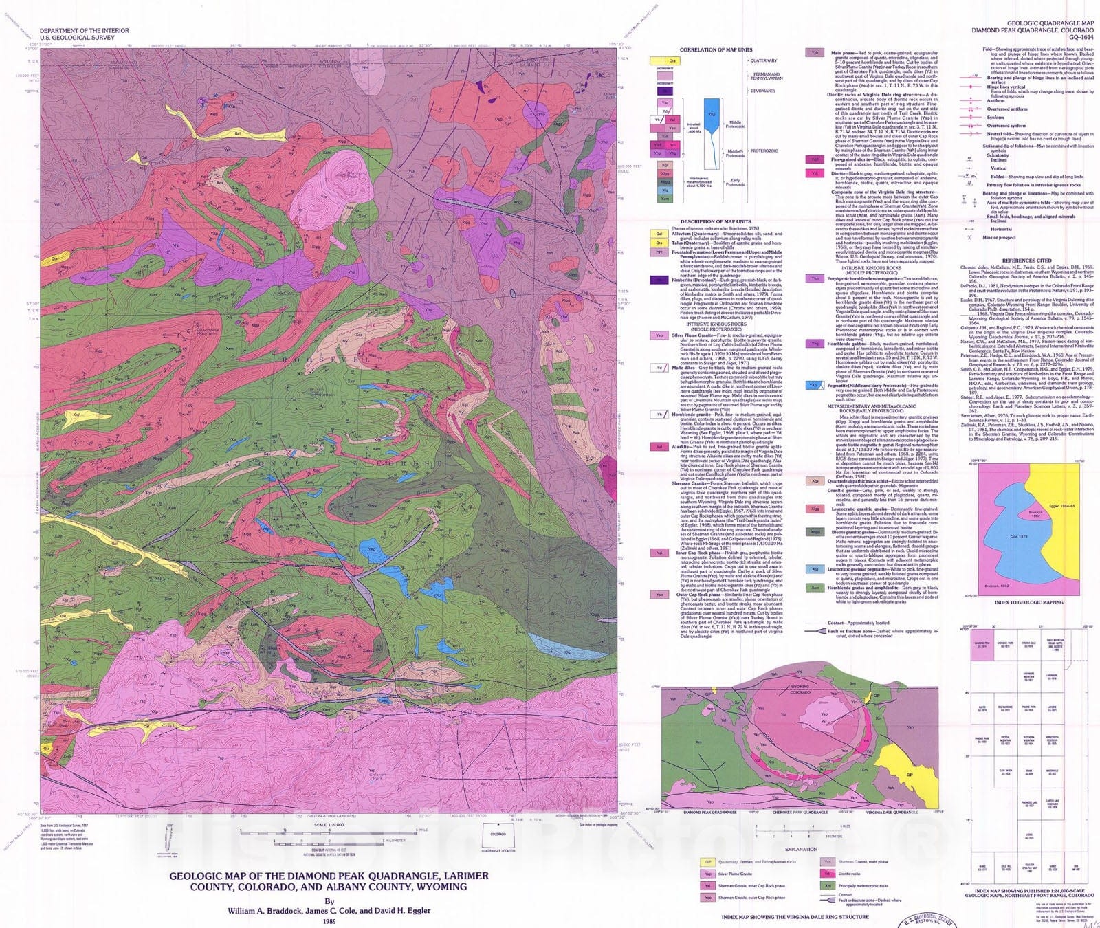 Map : Geologic map of the Diamond Peak quadrangle, Larimer County, Colorado, and Albany County, Wyoming, 1989 Cartography Wall Art :