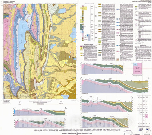 Map : Geologic map of the Carter Lake Reservoir quadrangle, Boulder and Larimer Counties, Colorado, 1988 Cartography Wall Art :