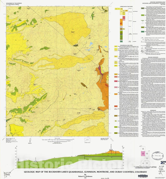 Map : Geologic map of the Buckhorn Lakes quadrangle, Gunnison, Montrose, and Ouray Counties, Colorado, 1987 Cartography Wall Art :