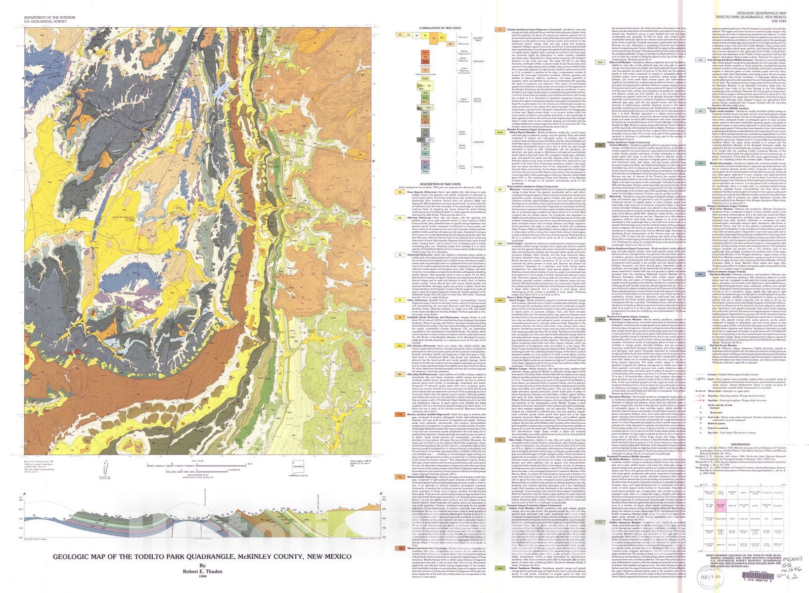 Map : Geologic map of the Todilto Park quadrangle, McKinley County, New Mexico, 1990 Cartography Wall Art :