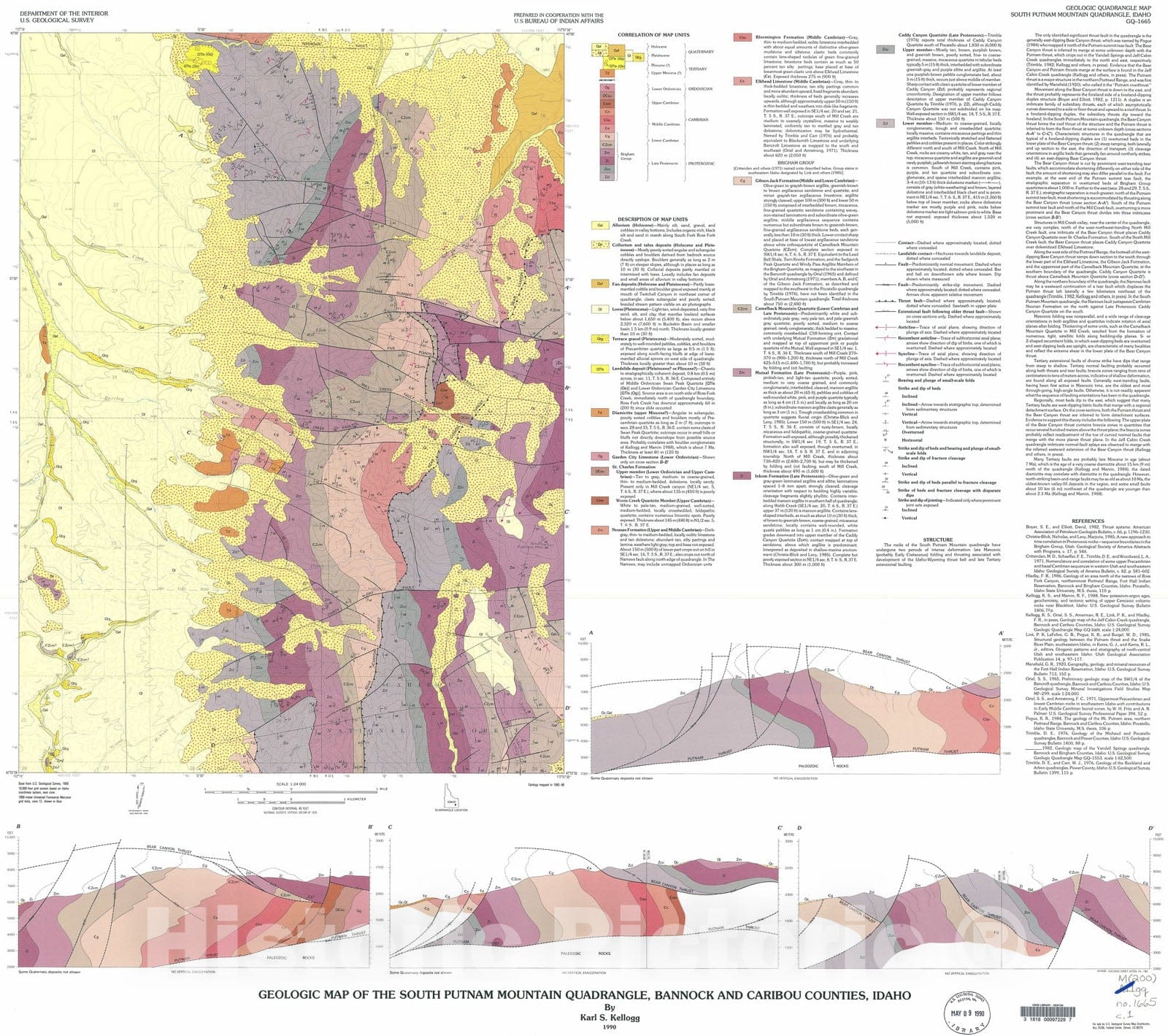 Map : Geologic map of the South Putnam Mountain quadrangle, Bannock and Caribou Counties, Idaho, 1990 Cartography Wall Art :