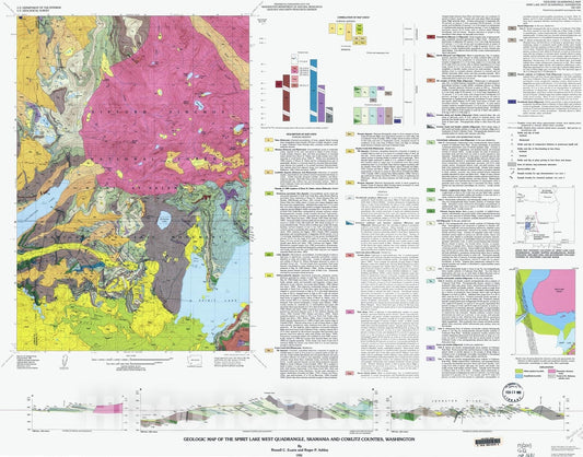 Map : Geologic map of the Spirit Lake West quadrangle, Skamania and Cowlitz Counties, Washington, 1993 Cartography Wall Art :