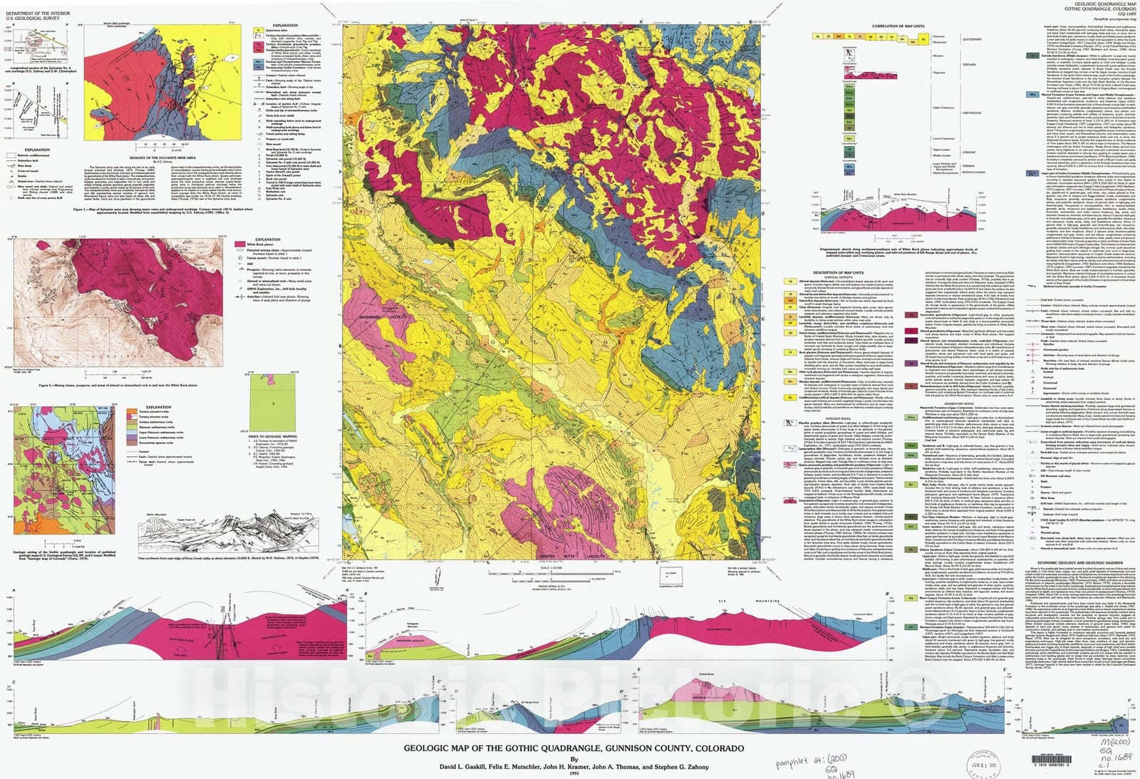 Map : Geologic map of the Gothic quadrangle, Gunnison County, Colorado, 1991 Cartography Wall Art :