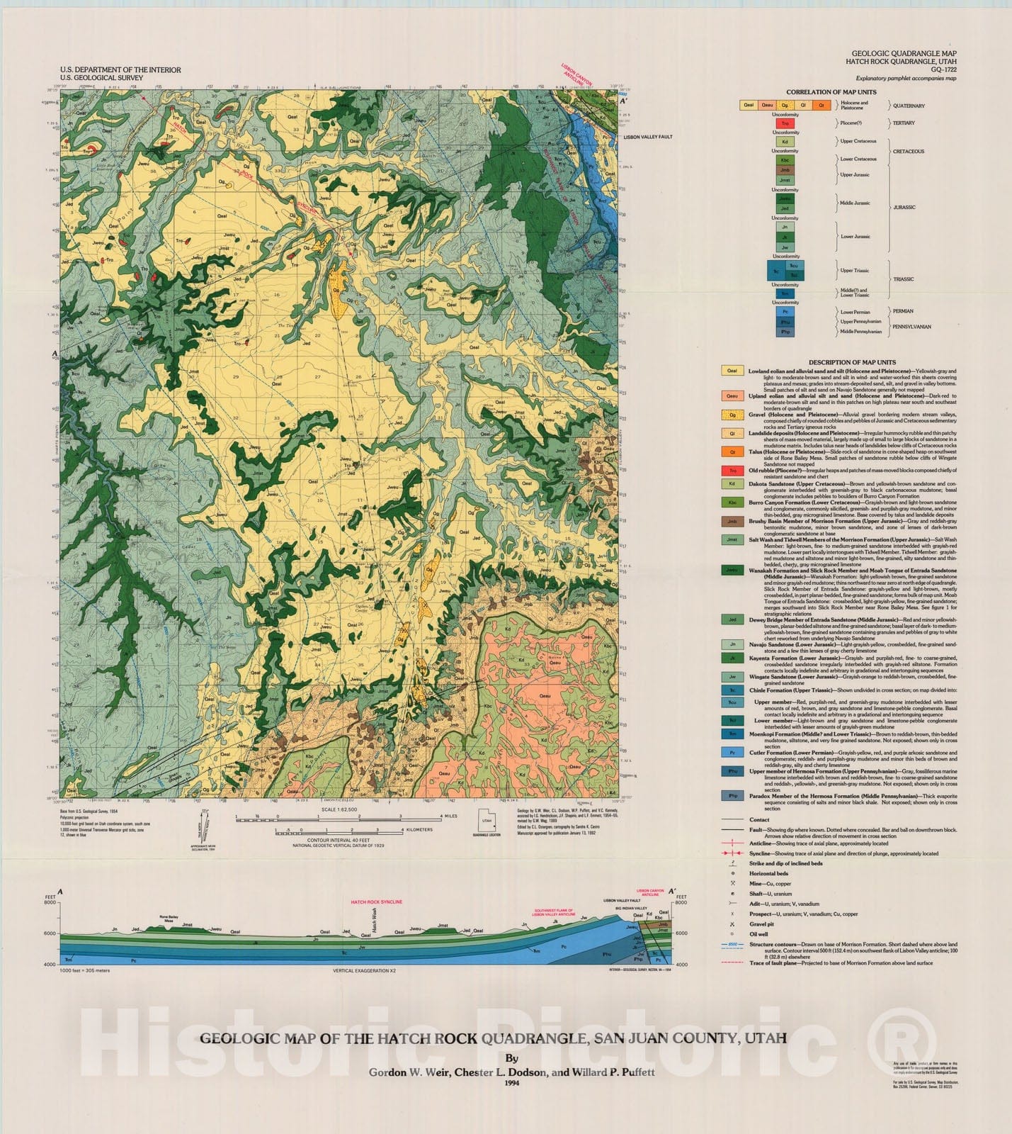 Map : Geologic map of the Hatch Rock quadrangle, San Juan County, Utah, 1994 Cartography Wall Art :