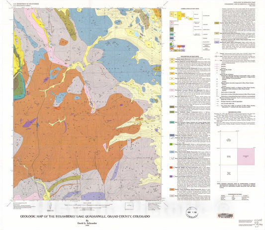 Map : Geologic map of the Strawberry Lake quadrangle, Grand County, Colorado, 1995 Cartography Wall Art :