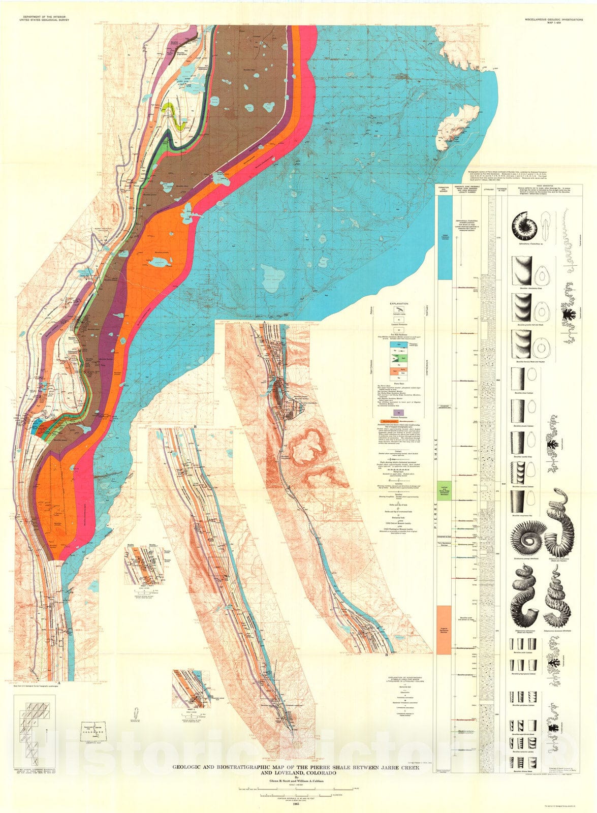 Map : Geologic and biostratigraphic map of the Pierre Shale between Jarre Creek and Loveland, Colorado, 1965 Cartography Wall Art :