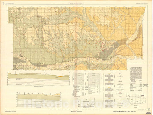Map : Geologic and structure contour map of the Fort Peck Indian Reservation and vicinity, Montana, 1956 Cartography Wall Art :