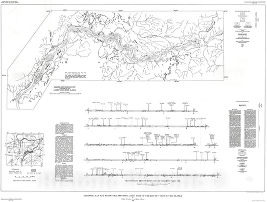 Map : Geologic map and structure sections along part of the lower Yukon River, Alaska, 1956 Cartography Wall Art :