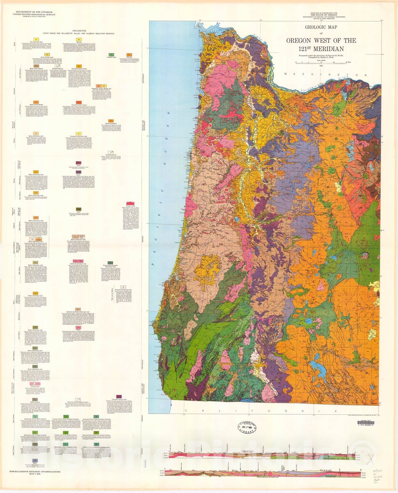 Map : Geologic map of Oregon west of the 121st Meridian, 1961 Cartography Wall Art :