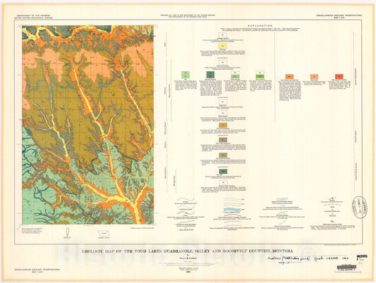 Map : Geologic map of the Todd Lakes quadrangle, Valley and Roosevelt Counties, Montana, 1963 Cartography Wall Art :