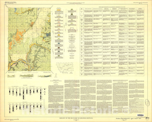 Map : Geology of the Big Sandy quadrangle, Montana, 1956 Cartography Wall Art :