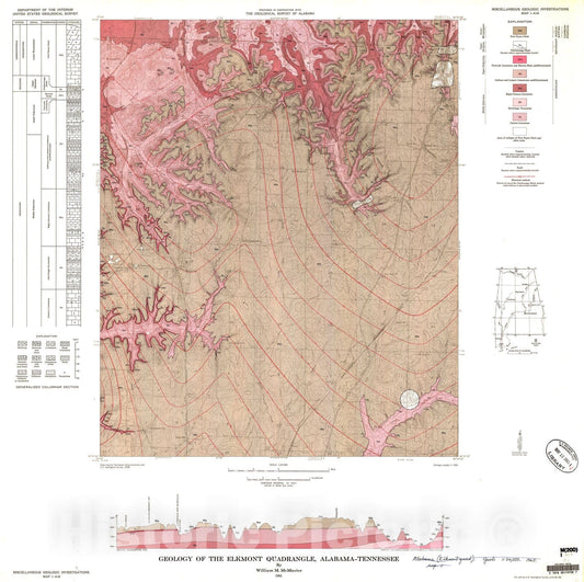 Map : Geology of the Elkmont quadrangle, Alabama-Tennessee, 1965 Cartography Wall Art :