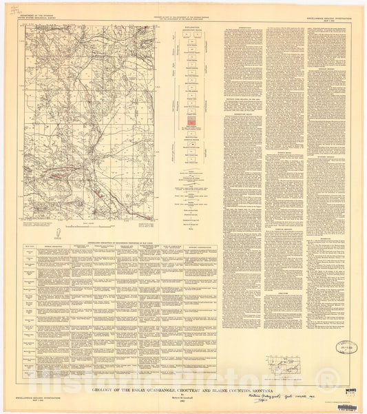 Map : Geology of the Eskay quadrangle, Chouteau and Blaine Counties, Montana, 1962 Cartography Wall Art :
