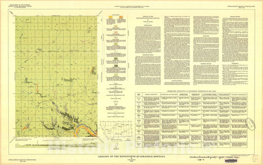 Map : Geology of the Kenilworth quadrangle, Montana, 1956 Cartography Wall Art :