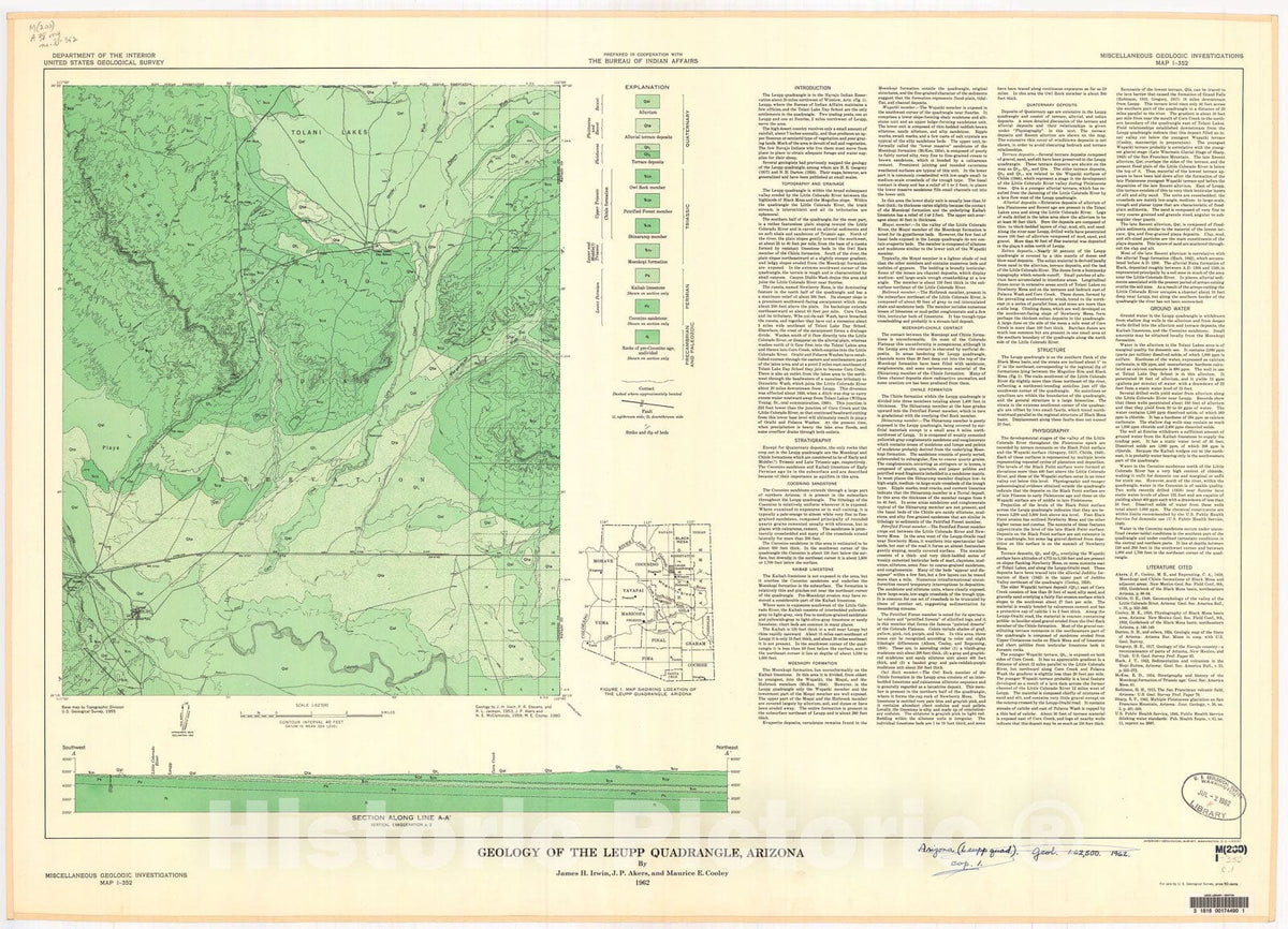 Map : Geology of the Leupp quadrangle, Arizona, 1962 Cartography Wall Art :
