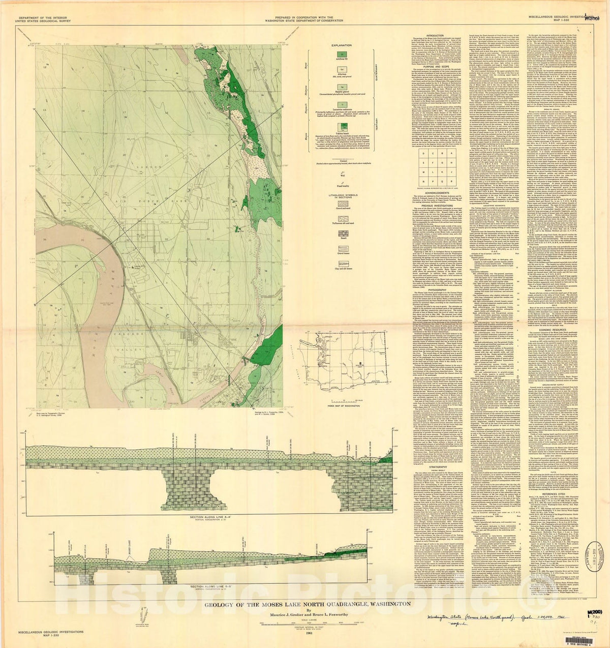 Map : Geology of the Moses Lake North quadrangle, Washington, 1961 Cartography Wall Art :