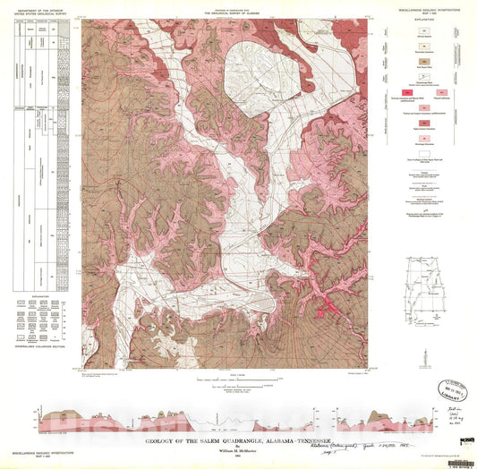 Map : Geology of the Salem quadrangle, Alabama-Tennessee, 1965 Cartography Wall Art :