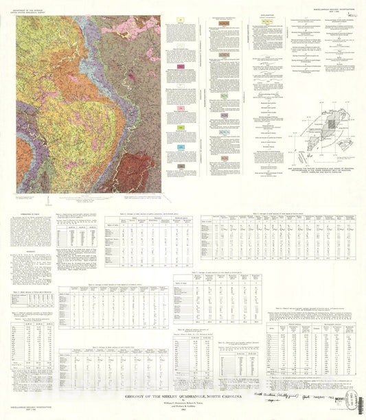Map : Geology of the Shelby quadrangle, North Carolina, 1963 Cartography Wall Art :