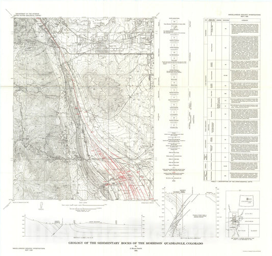 Map : Geology of the sedimentary rocks of the Morrison quadrangle, Colorado, 1964 Cartography Wall Art :