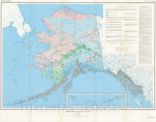 Map : Permafrost map of Alaska, 1965 Cartography Wall Art :