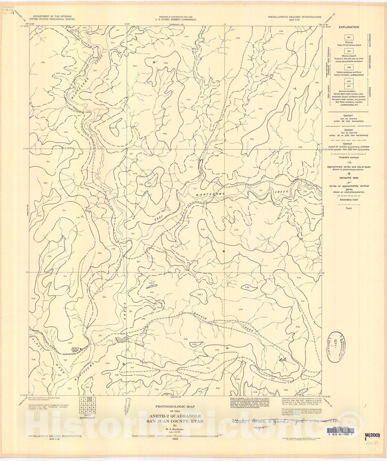Map : Photogeologic map of the Aneth-2 quadrangle, San Juan County, Utah, 1955 Cartography Wall Art :