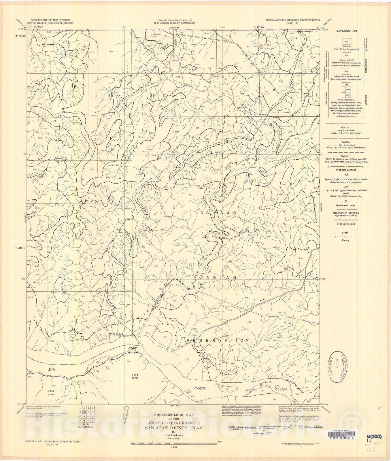 Map : Photogeologic map of the Aneth-6 quadrangle, San Juan County, Utah, 1955 Cartography Wall Art :