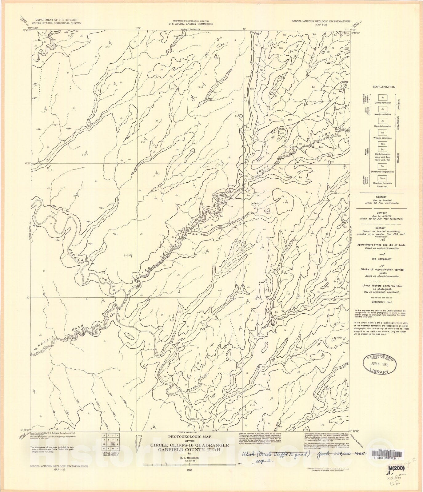Map : Photogeologic map of the Circle Cliffs-10 quadrangle, Garfield County, Utah, 1955 Cartography Wall Art :