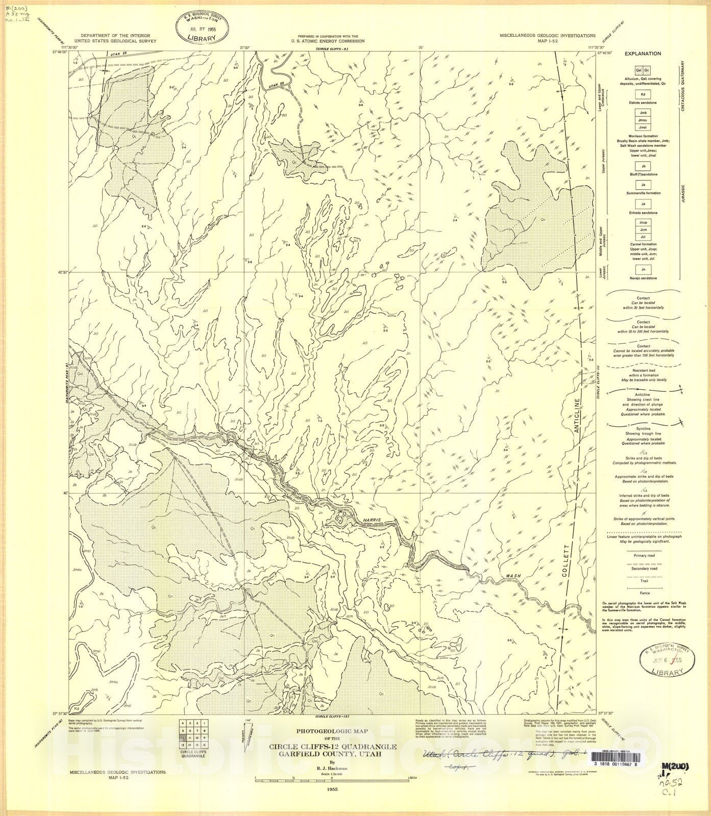 Map : Photogeologic map of the Circle Cliffs-12 quadrangle, Garfield County, Utah, 1955 Cartography Wall Art :