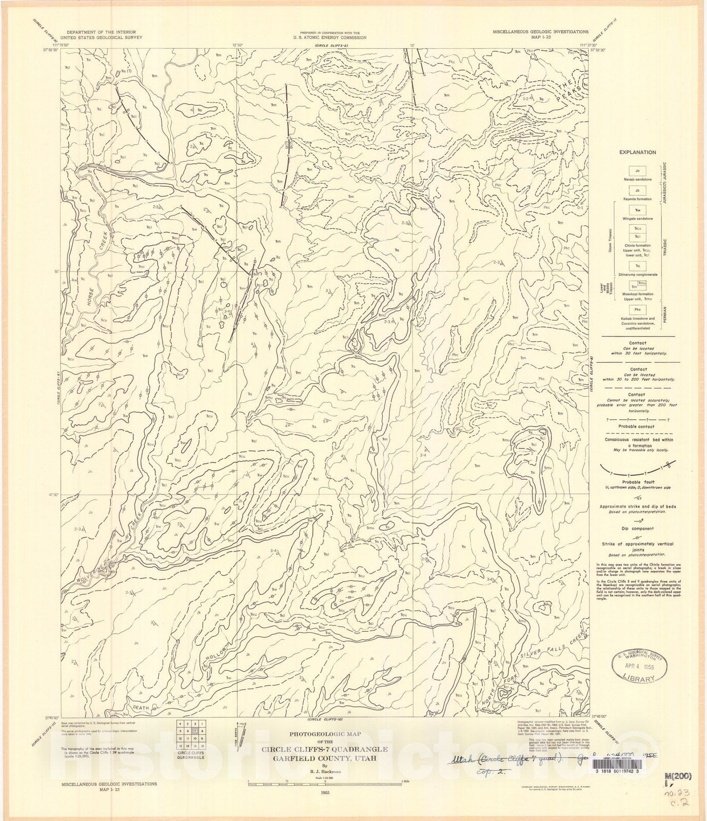 Map : Photogeologic map of the Circle Cliffs-7 quadrangle, Garfield County, Utah, 1955 Cartography Wall Art :
