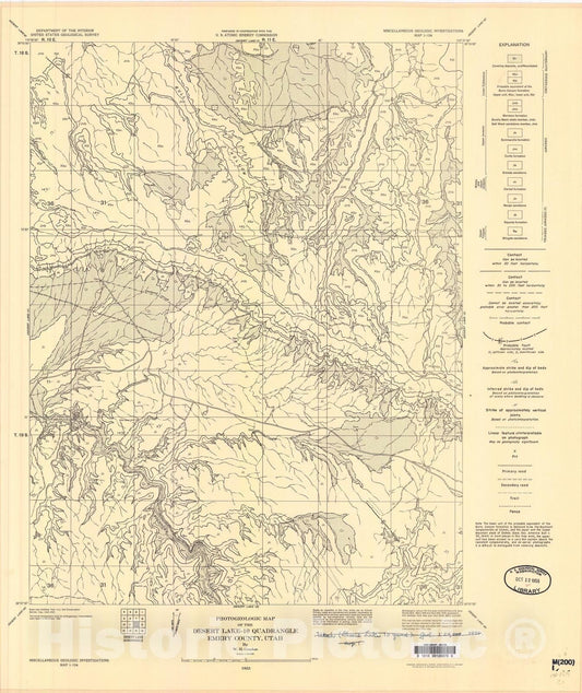 Map : Photogeologic map of the Desert Lake-10 quadrangle, Emery County, Utah, 1955 Cartography Wall Art :