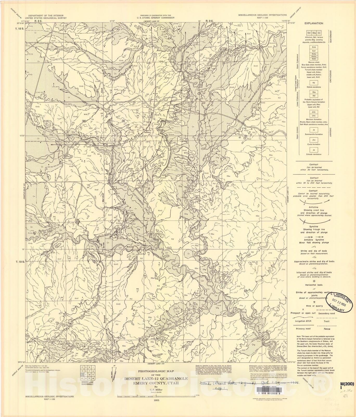 Map : Photogeologic map of the Desert Lake-12 quadrangle, Emery County, Utah, 1955 Cartography Wall Art :