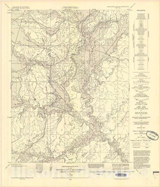 Map : Photogeologic map of the Desert Lake-12 quadrangle, Emery County, Utah, 1955 Cartography Wall Art :