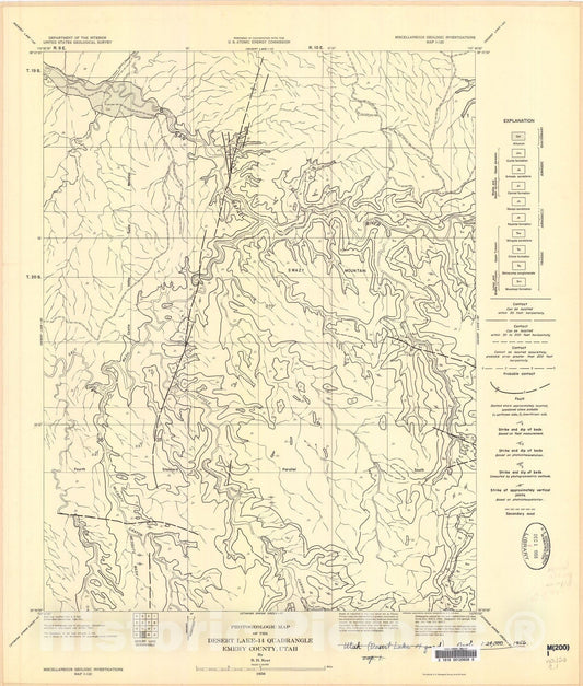 Map : Photogeologic map of the Desert Lake-14 quadrangle, Emery County, Utah, 1956 Cartography Wall Art :