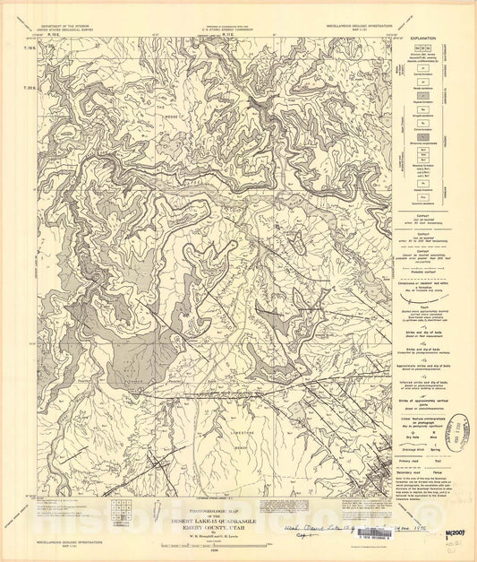 Map : Photogeologic map of the Desert Lake-15 quadrangle, Emery County, Utah, 1956 Cartography Wall Art :