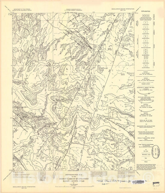 Map : Photogeologic map of the Desert Lake-16 quadrangle, Emery County, Utah, 1956 Cartography Wall Art :